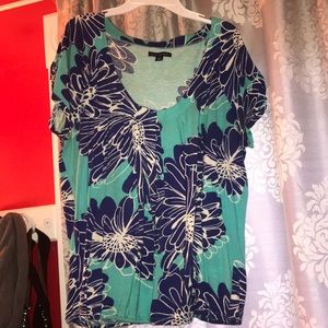 Teal and royal blue floral top